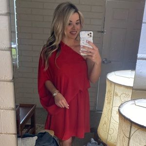 Flattering right arm off the shoulder dress